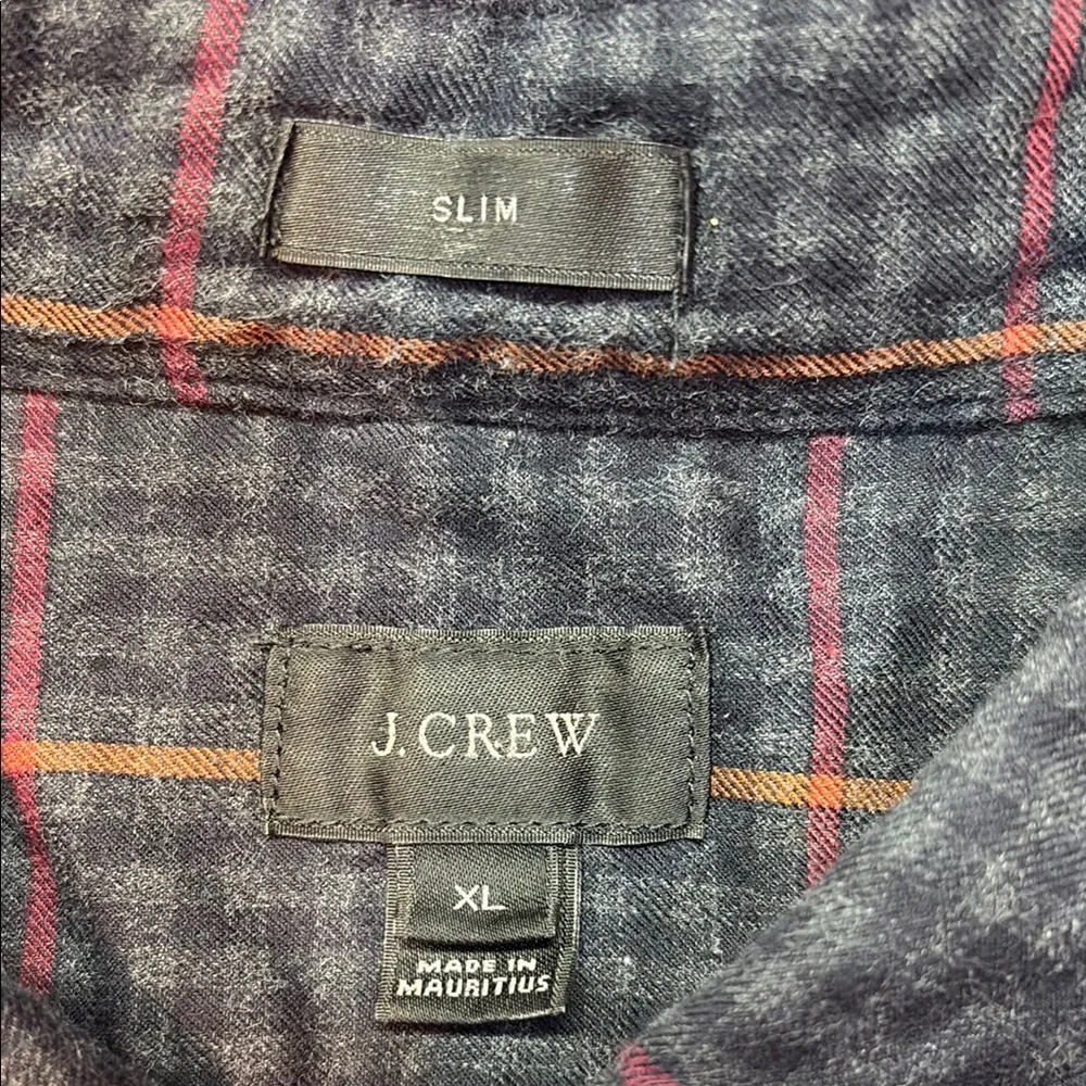 J. Crew Men's Gray &‎ Orange Plaid Long Sleeve Button Down Flannel Shirt XL